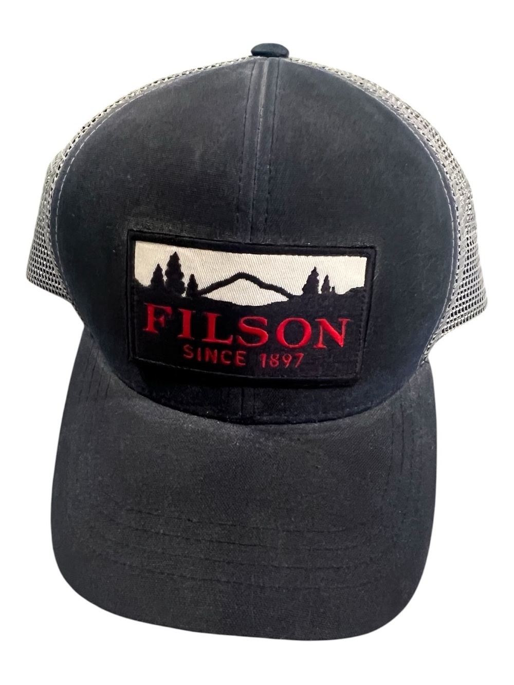 Filson Black Trucker Hat with Red Logo